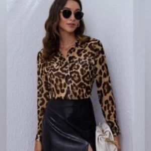 SHEIN chiffon leopard print button down top
